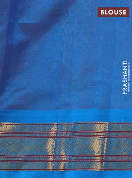 Silk cotton saree orange and cs blue with zari woven buttas and zari woven korvai border