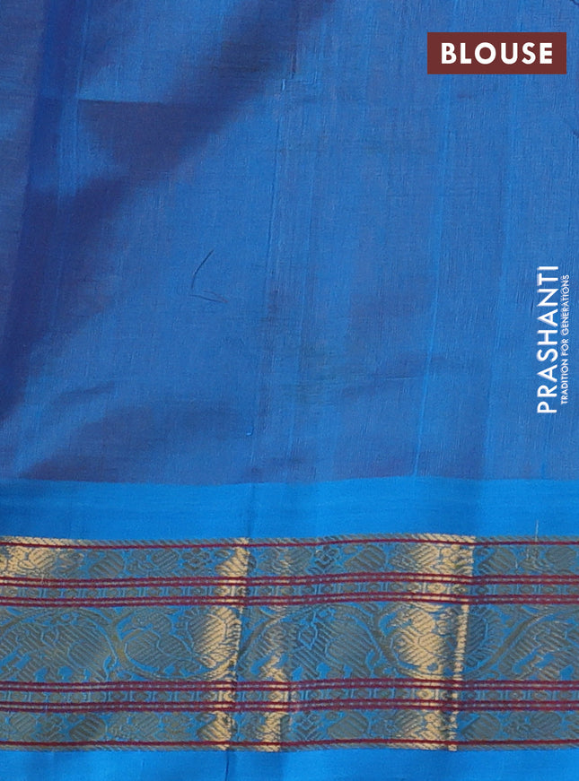 Silk cotton saree orange and cs blue with zari woven buttas and zari woven korvai border