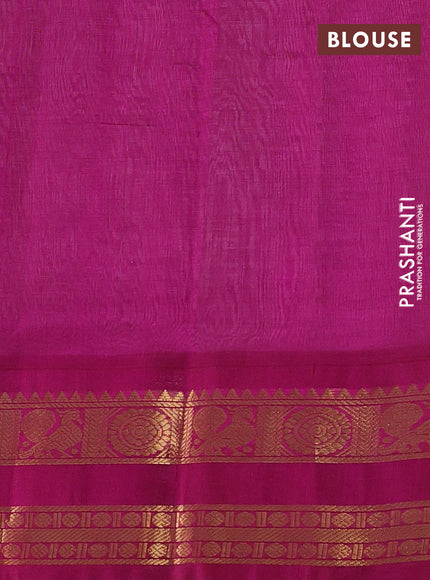 Silk cotton saree beige and magenta pink with plain body and rettapet zari woven korvai border