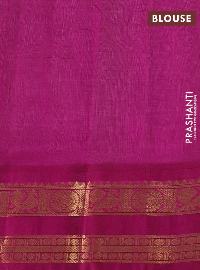 Silk cotton saree beige and magenta pink with plain body and rettapet zari woven korvai border