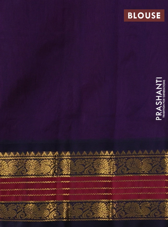 Silk cotton saree pink and dark blue with annam & rushraksha zari woven buttas and zari woven korvai border