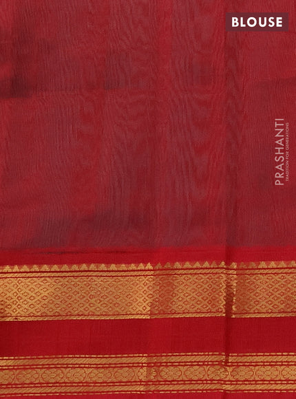 Silk cotton saree teal blue and red with zari woven buttas and zari woven korvai border