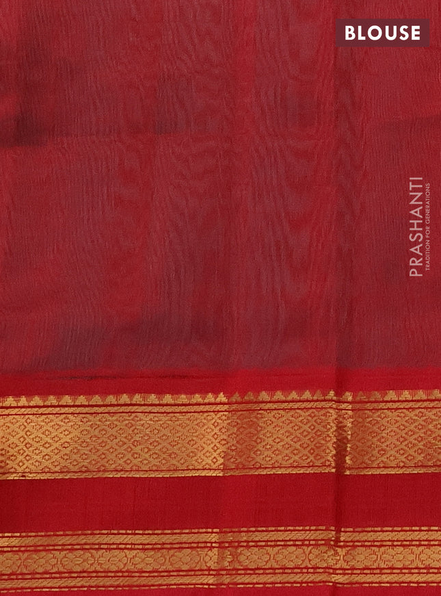Silk cotton saree teal blue and red with zari woven buttas and zari woven korvai border