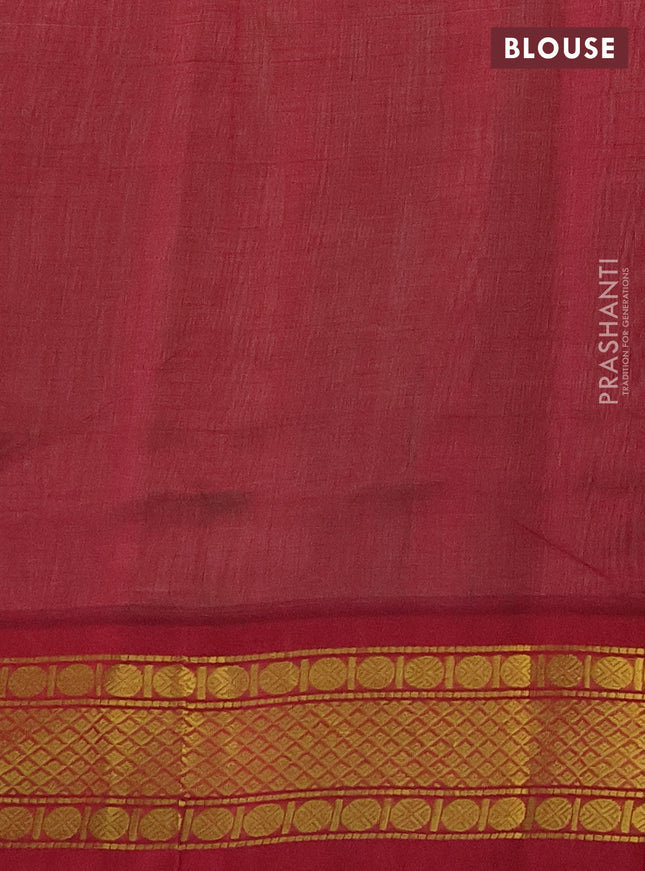 Silk cotton saree green and pink with allover thread checked pattern and zari woven korvai border