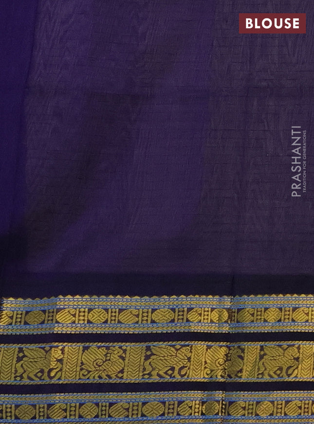 Silk cotton saree beifge and navy blue with allover thread checked pattern and zari woven korvai border