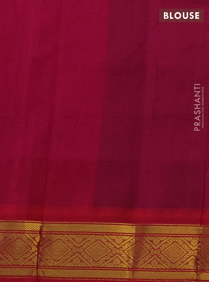 Silk cotton saree bottle green and pink with allover thread checked pattern and zari woven korvai border