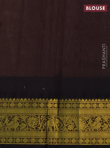 Silk cotton saree beifge and coffee brown with allover zari checks & buttas and temple design zari woven korvai border