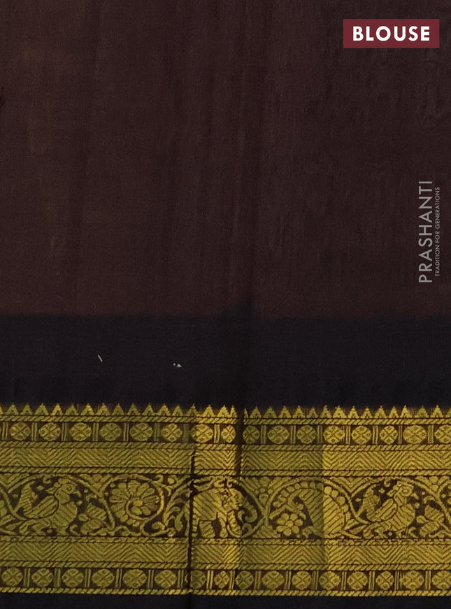 Silk cotton saree beifge and coffee brown with allover zari checks & buttas and temple design zari woven korvai border