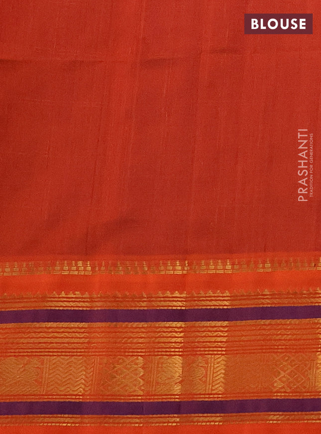 Silk cotton saree blue and orange with allover zari checks & buttas and zari woven korvai border