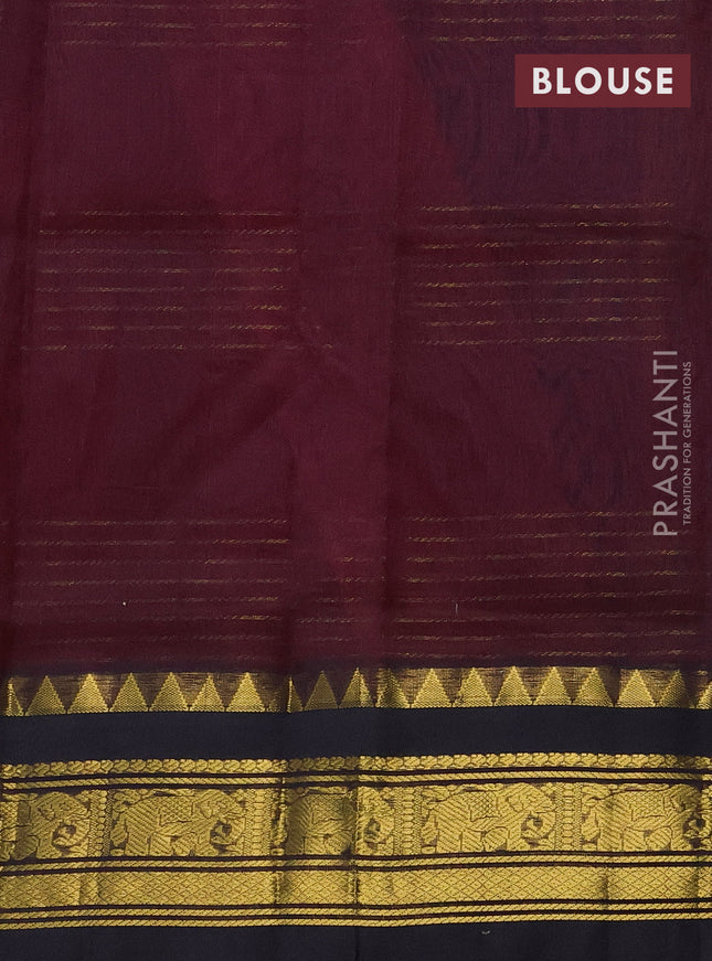 Silk cotton saree dark pink and deep jamun with allover zari checked pattern and zari woven korvai border