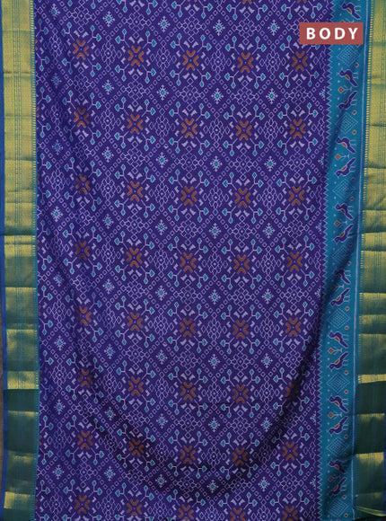 Semi tussar saree blue and dual shade of blue with allover ikat prints and zari woven border