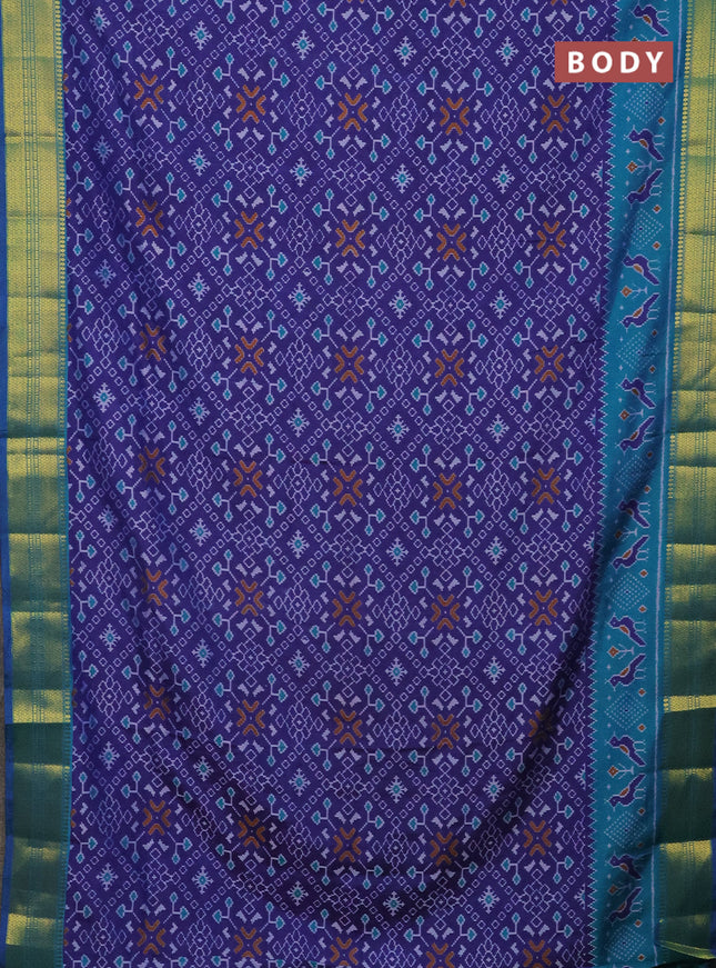 Semi tussar saree blue and dual shade of blue with allover ikat prints and zari woven border