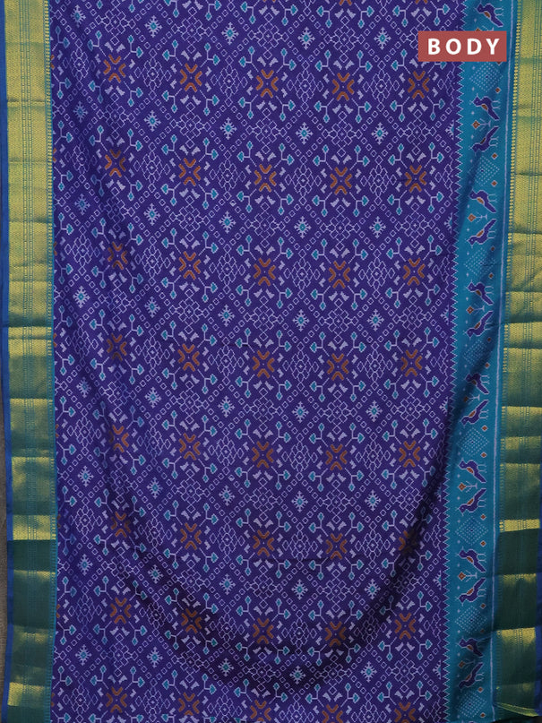 Semi tussar saree blue and dual shade of blue with allover ikat prints and zari woven border