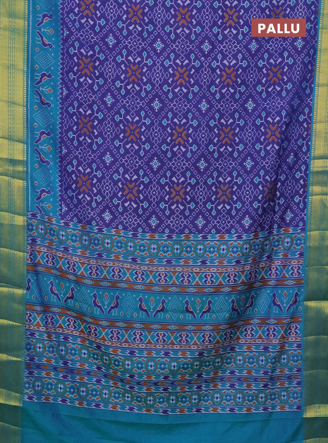 Semi tussar saree blue and dual shade of blue with allover ikat prints and zari woven border