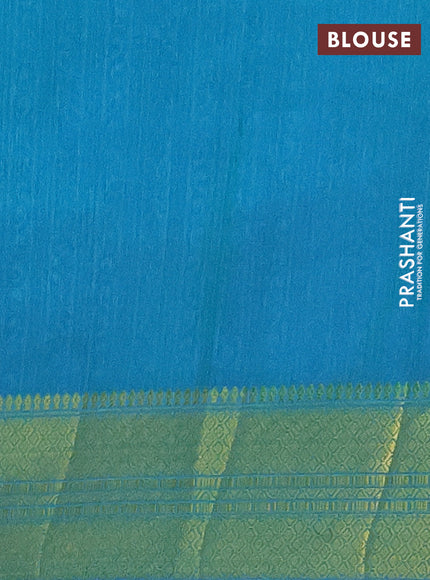 Semi tussar saree blue and dual shade of blue with allover ikat prints and zari woven border