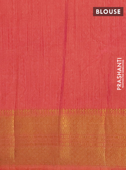 Semi tussar saree dual shade of bluish grey and dual shade of pink with allover ikat prints and zari woven border