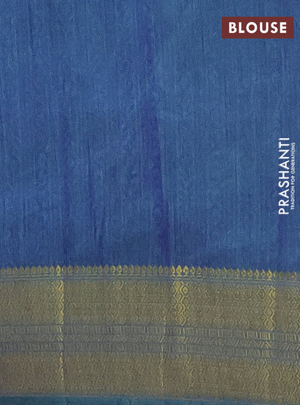 Semi tussar saree teal blue and dual shade of blue with allover ikat prints and zari woven border