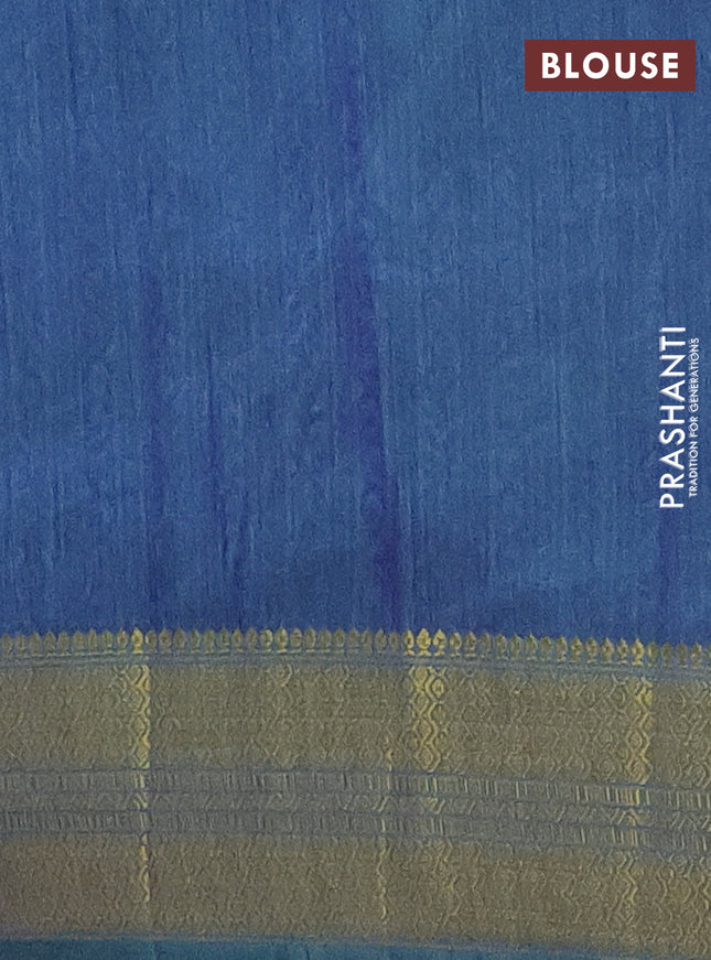 Semi tussar saree teal blue and dual shade of blue with allover ikat prints and zari woven border