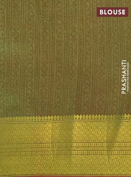 Semi tussar saree purple and dual shade of green with allover ikat prints and zari woven border