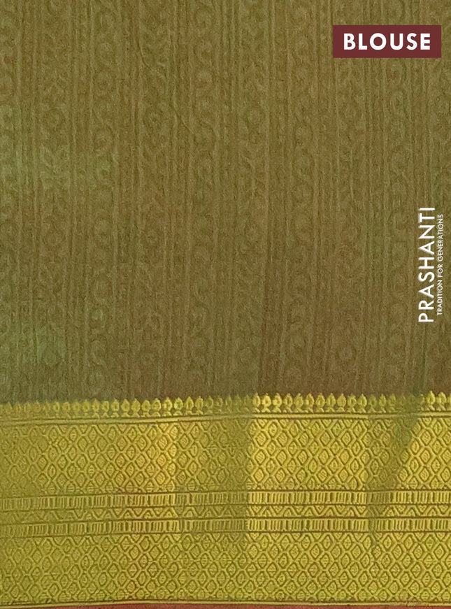 Semi tussar saree purple and dual shade of green with allover ikat prints and zari woven border