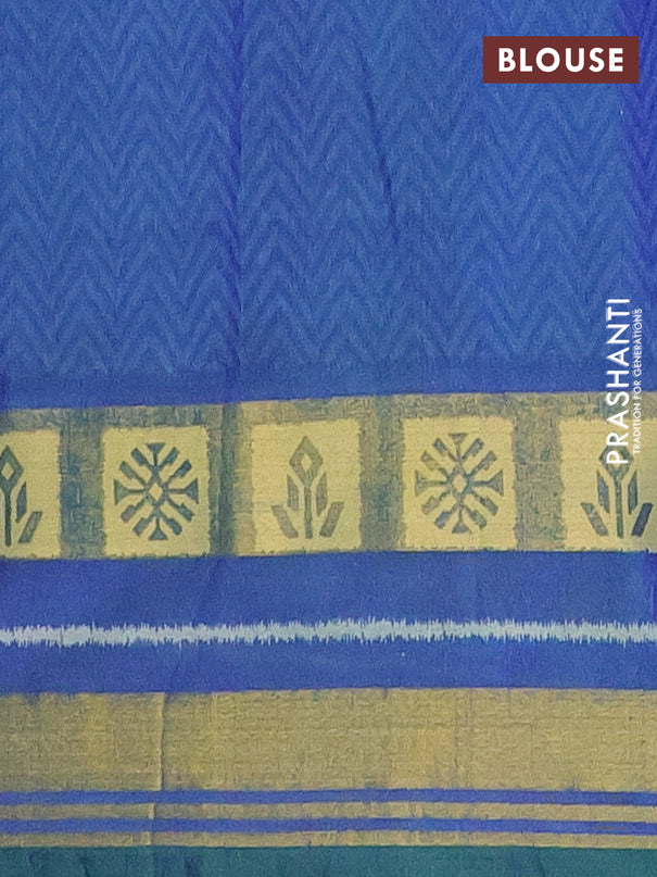 Semi tussar saree teal blue and blue with allover ikat prints and zari woven border