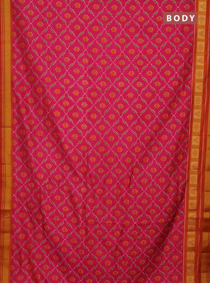 Semi tussar saree pink and rust shade with allover ikat prints and zari woven border