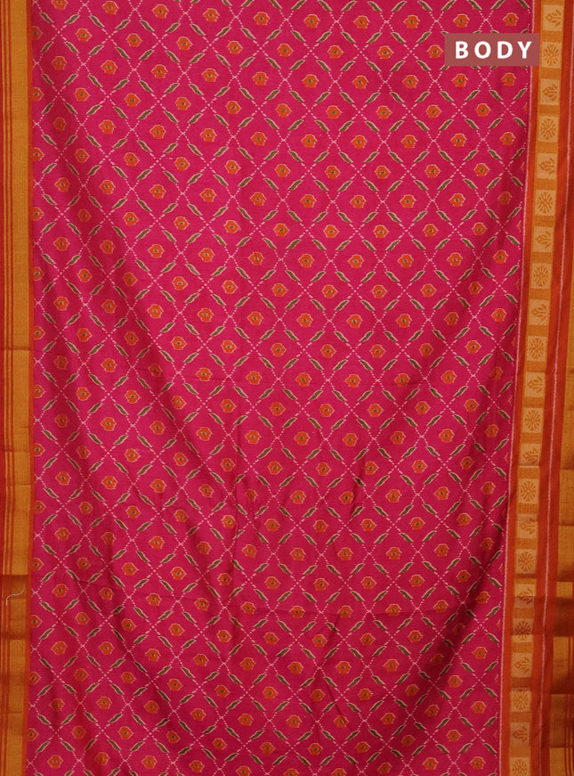 Semi tussar saree pink and rust shade with allover ikat prints and zari woven border