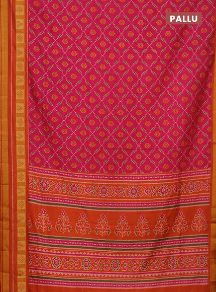 Semi tussar saree pink and rust shade with allover ikat prints and zari woven border