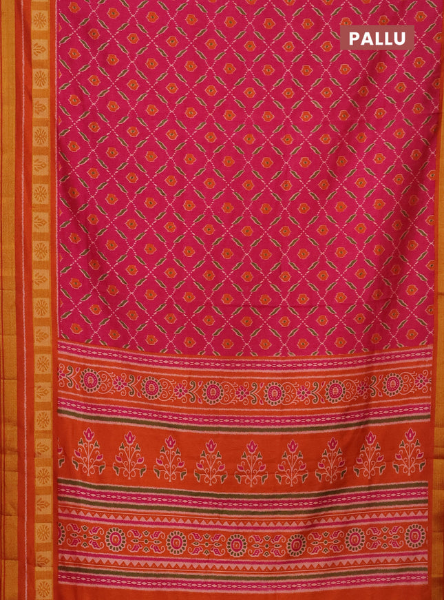 Semi tussar saree pink and rust shade with allover ikat prints and zari woven border