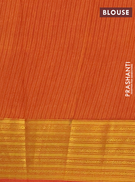 Semi tussar saree magenta pink and rust shade with allover ikat prints and zari woven border