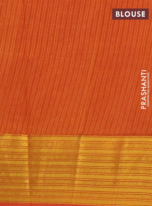 Semi tussar saree magenta pink and rust shade with allover ikat prints and zari woven border