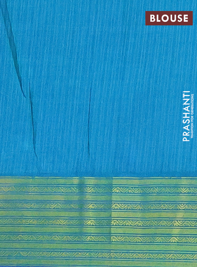 Semi tussar saree dark blue and teal blue with allover ikat prints and zari woven border