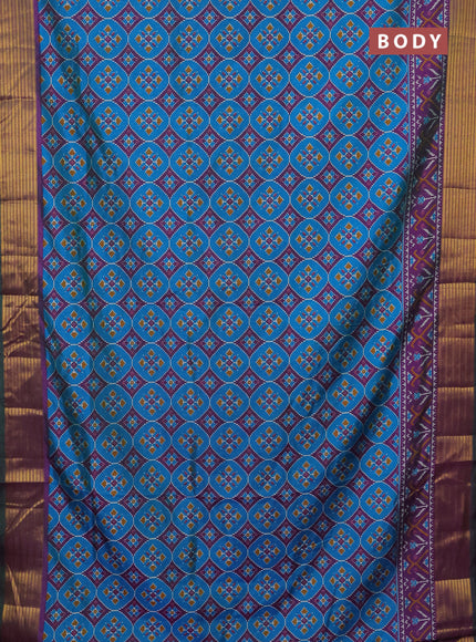 Semi tussar saree cs blue and purple with allover ikat prints and zari woven border