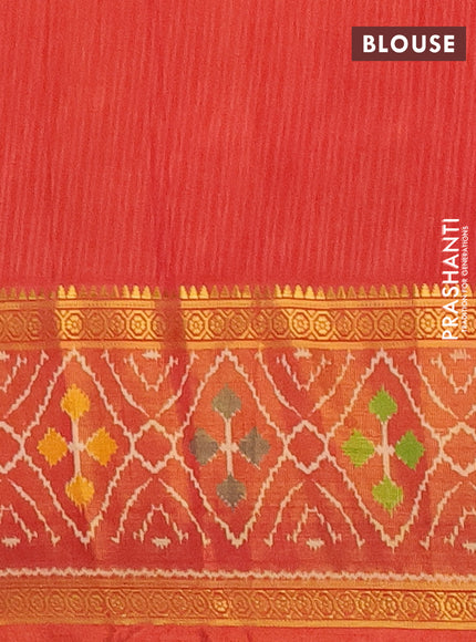Semi tussar saree mustard yellow and rust shade with allover ikat prints and zari woven ikat border