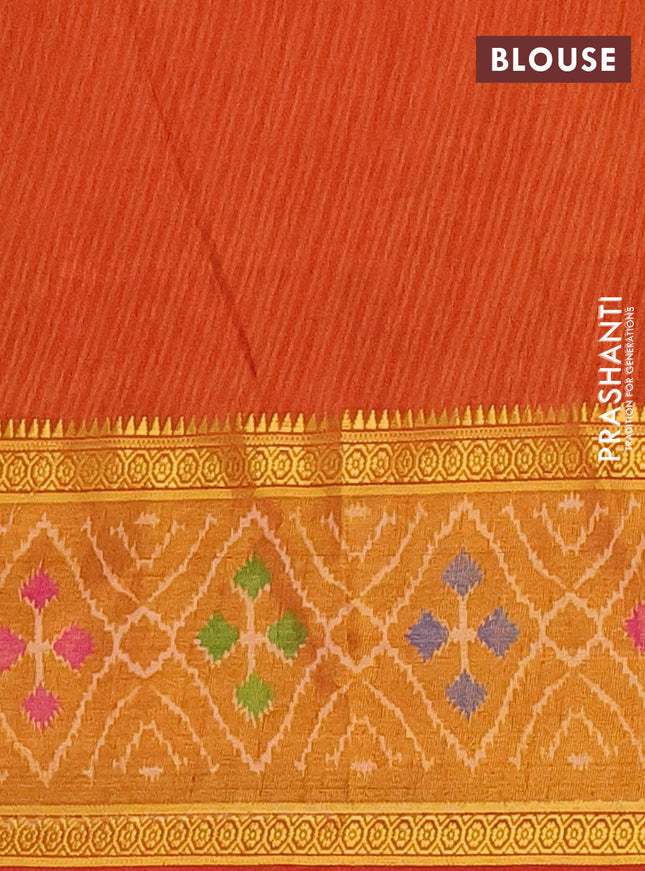 Semi tussar saree pink and mustard yellow with allover ikat prints and zari woven ikat border