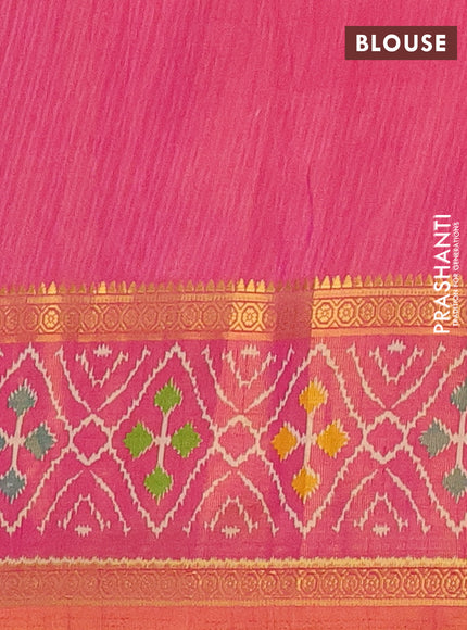 Semi tussar saree dual shade of bluish grey and pink with allover ikat prints and zari woven ikat border