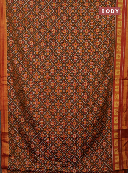 Semi tussar saree brown shade and rust shade with allover ikat prints and zari woven border