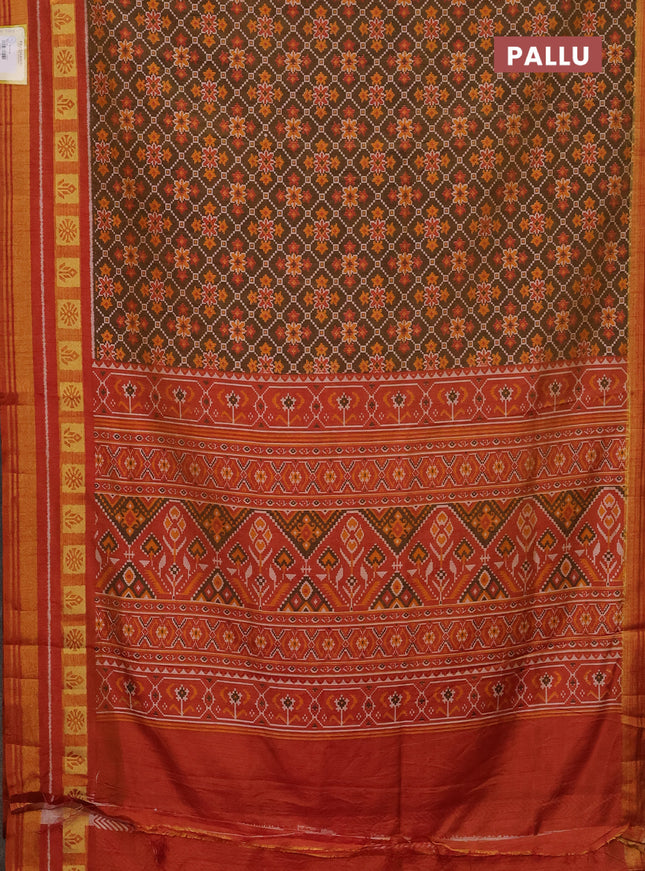 Semi tussar saree brown shade and rust shade with allover ikat prints and zari woven border