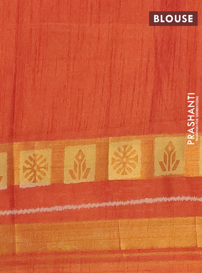 Semi tussar saree brown shade and rust shade with allover ikat prints and zari woven border