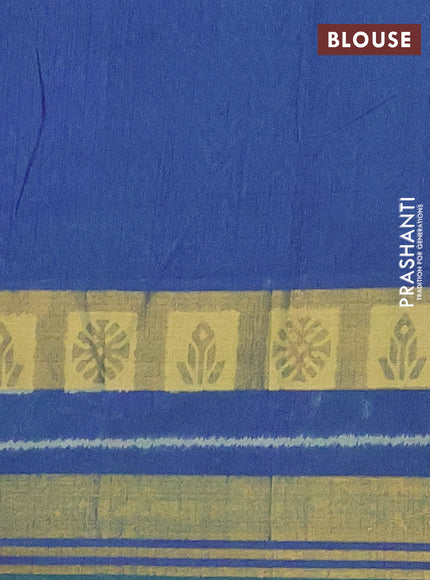 Semi tussar saree teal green and dual shade of blue with allover ikat prints and zari woven border
