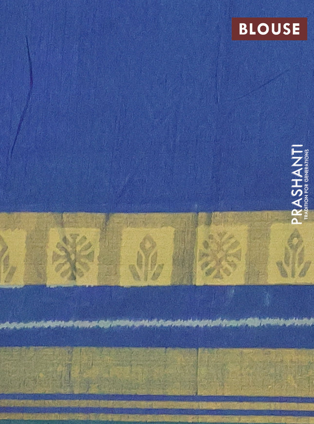 Semi tussar saree teal green and dual shade of blue with allover ikat prints and zari woven border