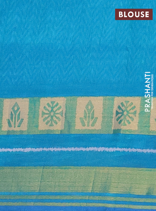 Semi tussar saree blue and teal blue with allover ikat prints and zari woven border