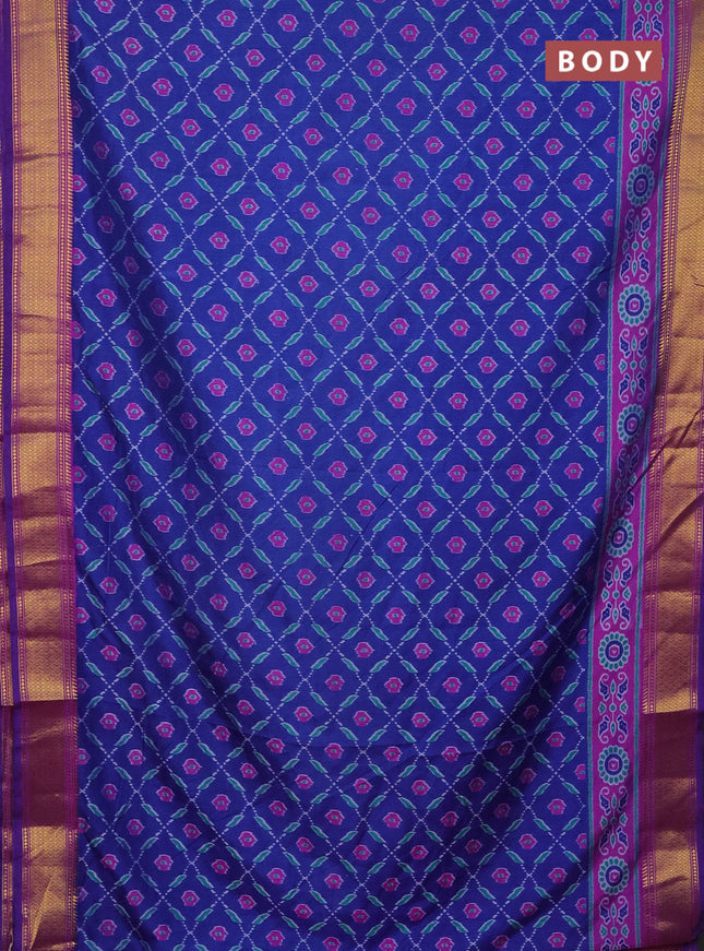 Semi tussar saree blue and purple with allover ikat prints and zari woven border