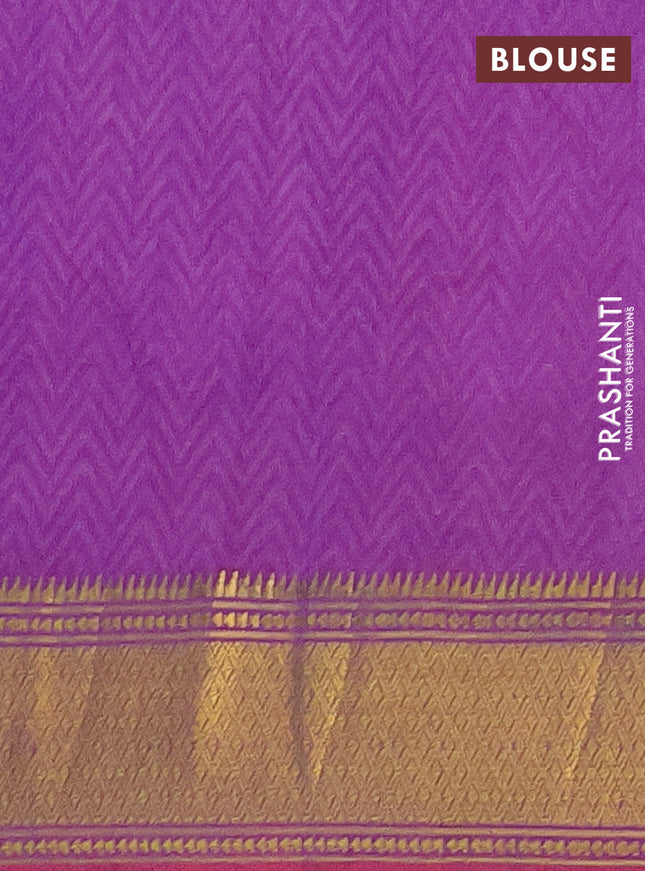 Semi tussar saree pink and purple with allover ikat prints and zari woven border