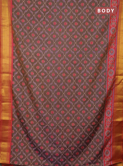 Semi tussar saree dual shade of grey and rust shade with allover ikat prints and zari woven border