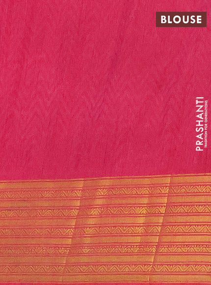Semi tussar saree multi colour and pink with allover zig zag ikat prints and zari woven border