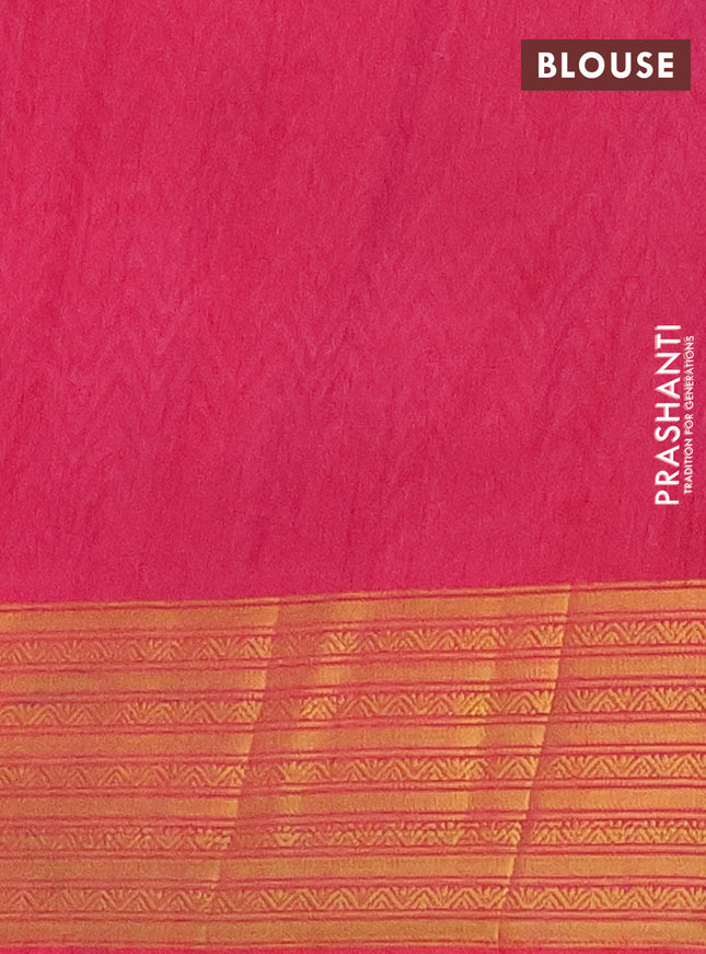 Semi tussar saree multi colour and pink with allover zig zag ikat prints and zari woven border