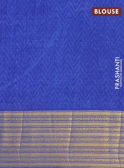Semi tussar saree multi colour and blue with allover zig zag ikat prints and zari woven border