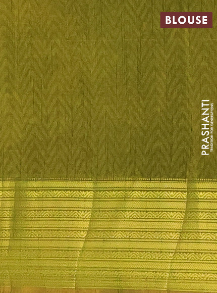 Semi tussar saree multi colour and sap green with allover zig zag ikat prints and zari woven border