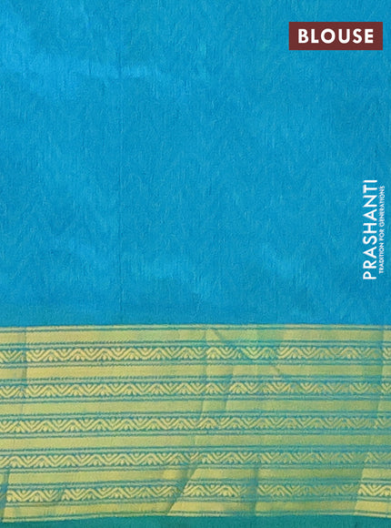 Semi tussar saree multi colour and dual shade of cs blue with allover zig zag ikat prints and zari woven border